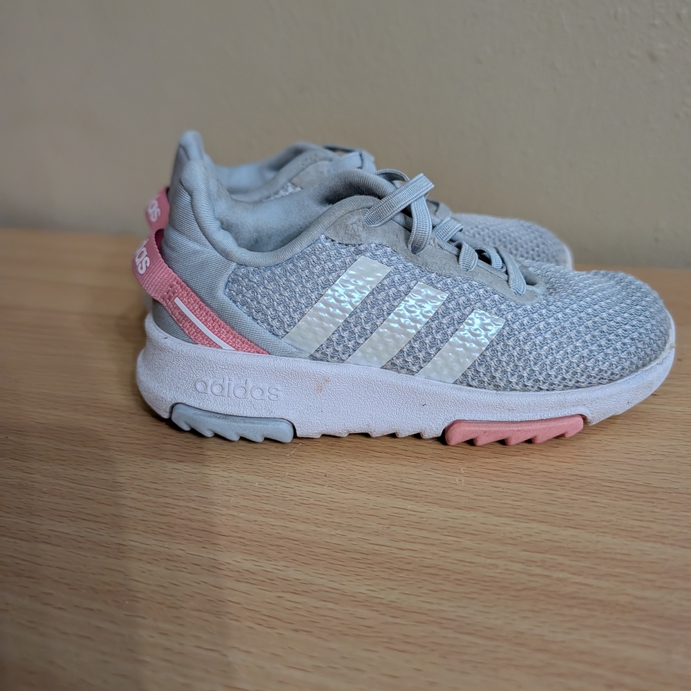 Adidas Kids Gray and Pink Sneakers